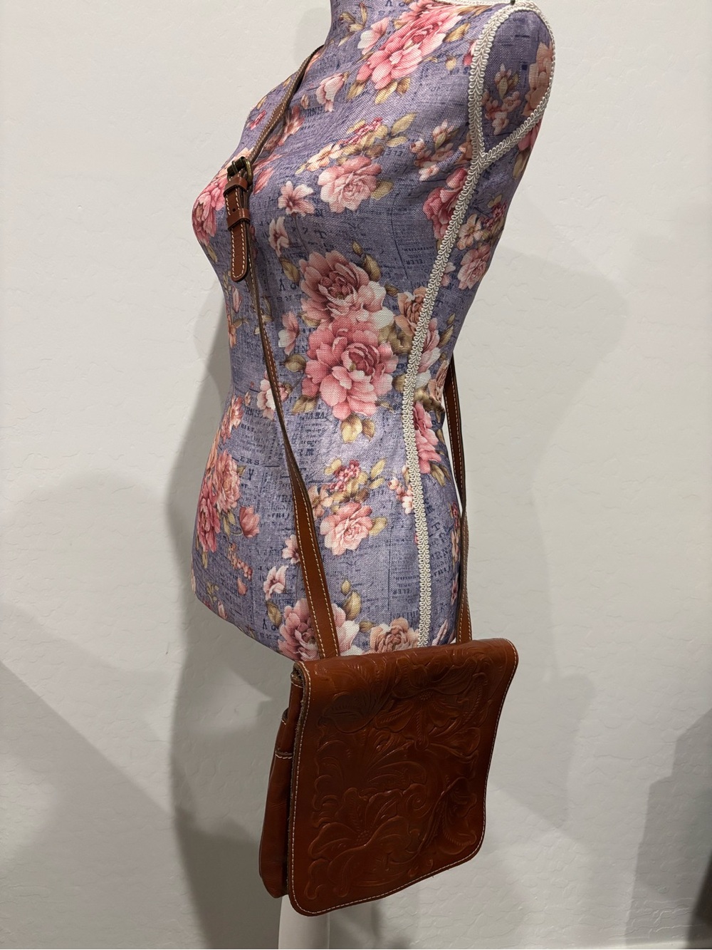 Patricia Nash Granada Brown Leather Tooled Crossbody Bag